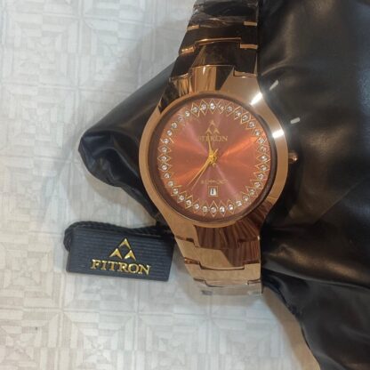 Fitron Quartz Sapphire Stainless Steel Watch - Rose Gold with Crystal Bezel (Copy) - Image 2