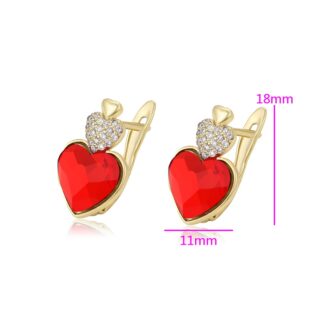 Gold-Plated Red Heart Crystal Earrings with Pave Top